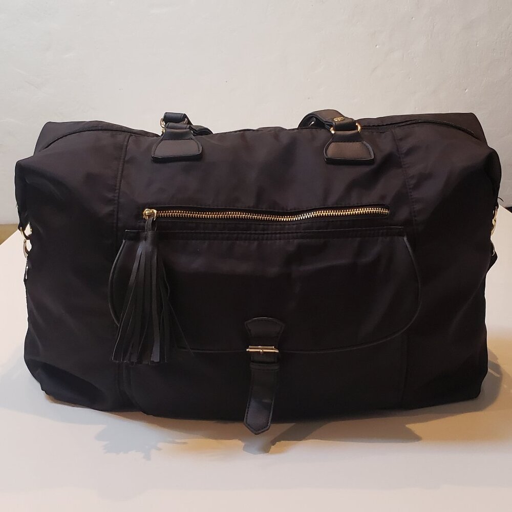 Madden Girl Black Travel Tote Overnight Bag with Gold Hardware